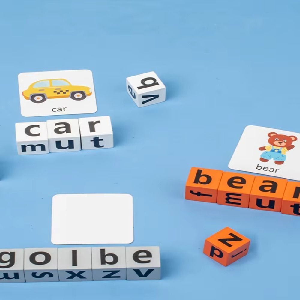 Flash Cards Alphabet Spelling Game Word Spelling Game Wooden Letter Spelling Block Building Blocks Baby Learning Cards
