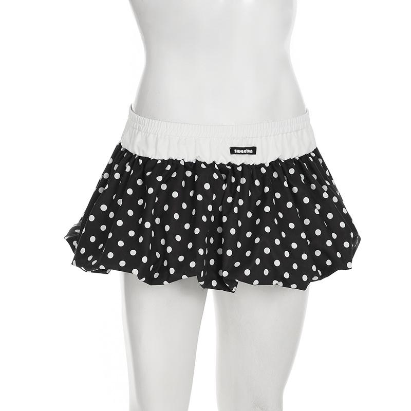 Casual Polka Dot Bud Skirts Fashion Contrast Color Gentle Sweet Mini Skirts For Girls Cute Elastic Waist Bottoms Spring