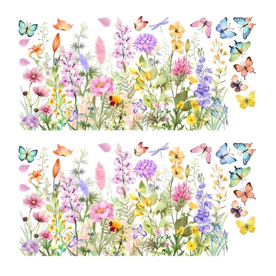 Bunte Blumendekor Wildblumen Schmetterlinge Grünes Gras Wandsticker Abnehmbar Abziehen