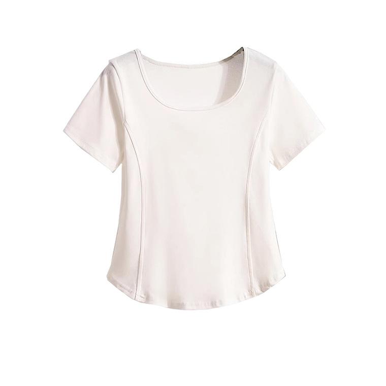 New Fishbone Summer Women's Short Sleeve Front Shoulder Pure Desire Irregular Short Bottom Shirt Top T-Shirt Women