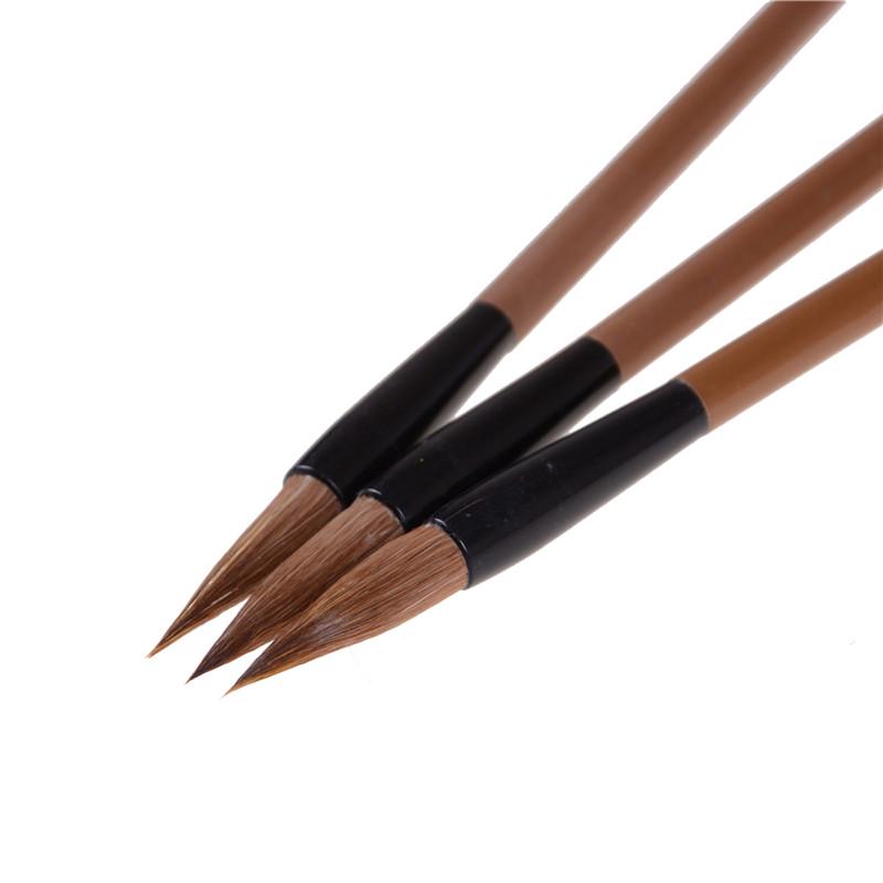 3Pcs Chinese Japanese Water Ink Painting Writing Calligraphy Brush Pen Brown