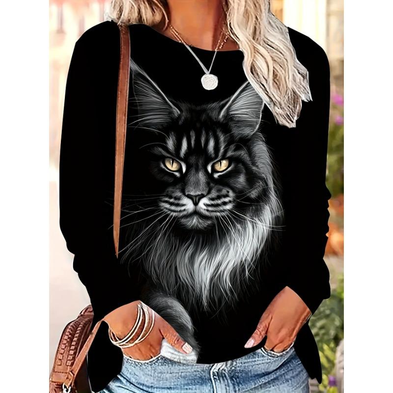 Fashionable Women s Animal Print Top Casual Round Neck Long Sleeve T-Shirt Style Comfortable Pullover Bottoming Shirt S