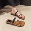Beautiful thick heel cross-strap two wear sandals women's 2025 new summer wear temperament French one-word slippers