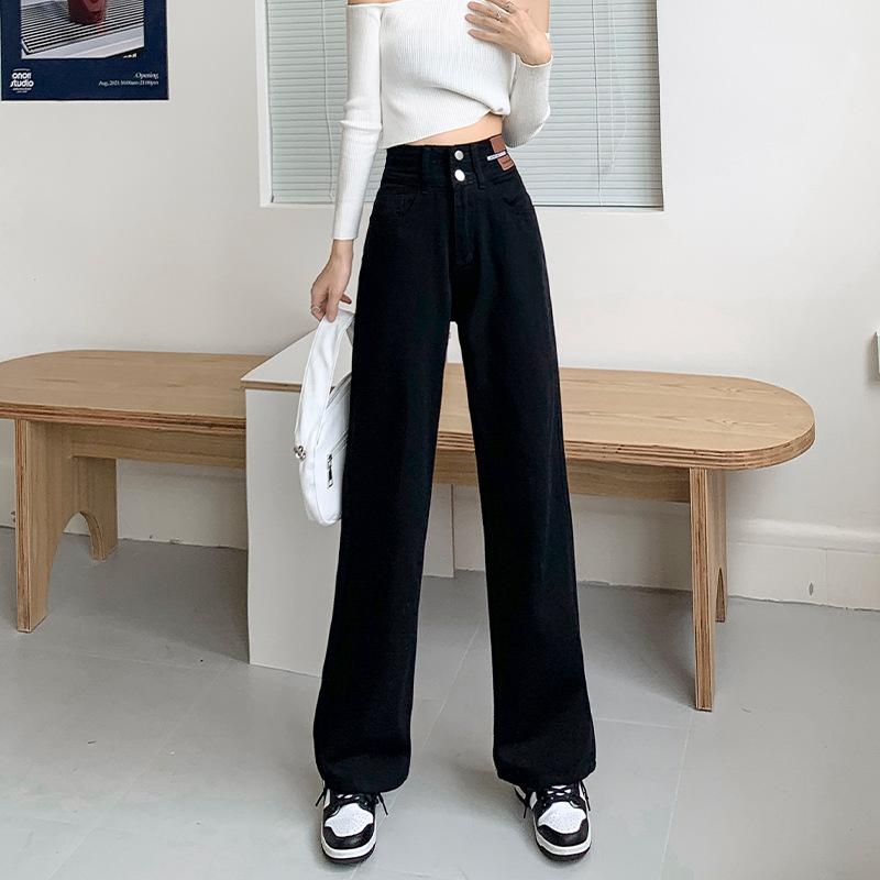 

Рваные джинсы широкого кроя, однотонные выстиранные голубые джинсовые брюки с высокой посадкой, женские джинсовые джинсы и одежда 2XL чёрный