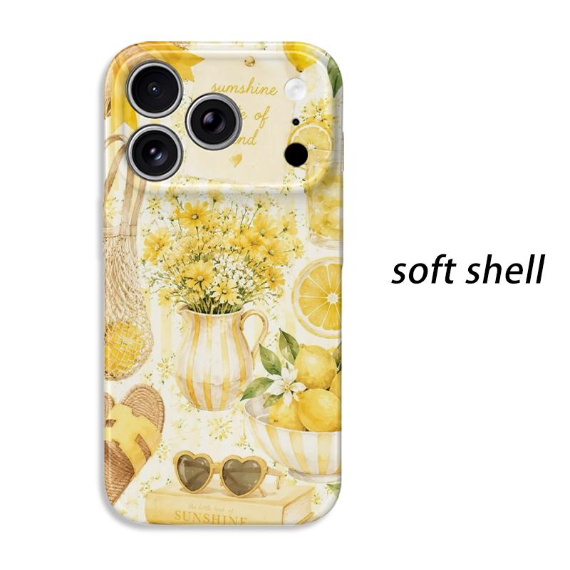 Cheerful Sunny Summer Lifestyle Yellow Floral Pattern Art Graphic Film Aesthetic Protective Shockproof Bumper Case Cover For iPhone 14 15 16ProMaxPlus