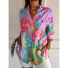Damenhemden Ombre Blumenmuster Bluse Reverskragen Bluse Damen Langarmhemden Damenbekleidung Damenbekleidung