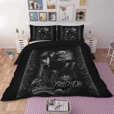 Bedclothes Dropshipping King Size Bed 3D Black Skull Duvet Cover Pillowcase Au Queen Motorcycle Skull Bedding Set King Queen New