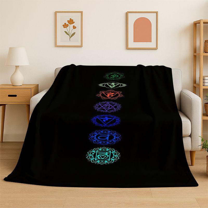 Rainbow Chakra Yoga Mandala Meditation Flannel Blanket Soft Throw Blanket for Bedroom Living Room Bed Travel Camping Picnic Nap