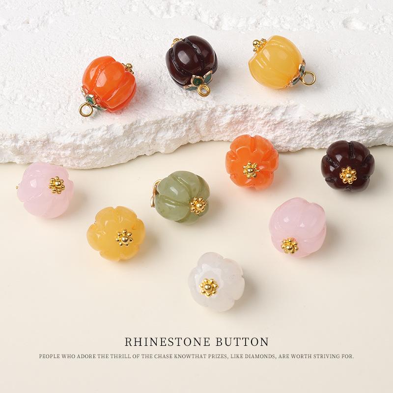 5pcs Color Resin Pumpkin Bead Buttons Chinese Cheongsam Hanfu Tang Style Buttons Cotton And Linen Shirt Cardigan Gold Nail Buttons