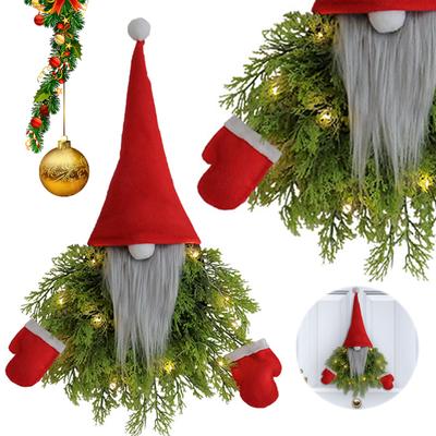 Artificial Advent Wreath with LED Light Artificial Pine & Spruce Branches Christmas Gnome Garland for Xmas Tree Wall Window