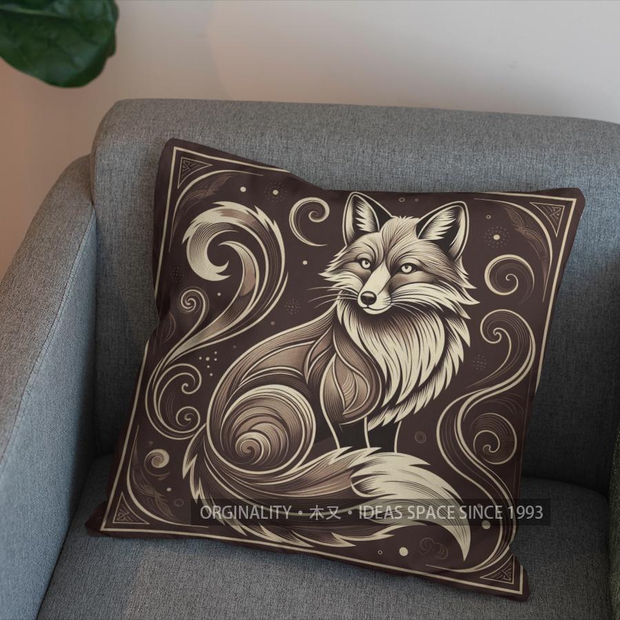 2D Stylish Fox Patterns Printed Pillow Covers Pattern Cushion Cover Suitable for Sofa Bedroom Car Pillow Cover