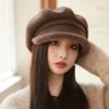 Thick Plush Octagonal Hat Women's British Solid Color Painter Hat Autumn Winter Newsboy Hat