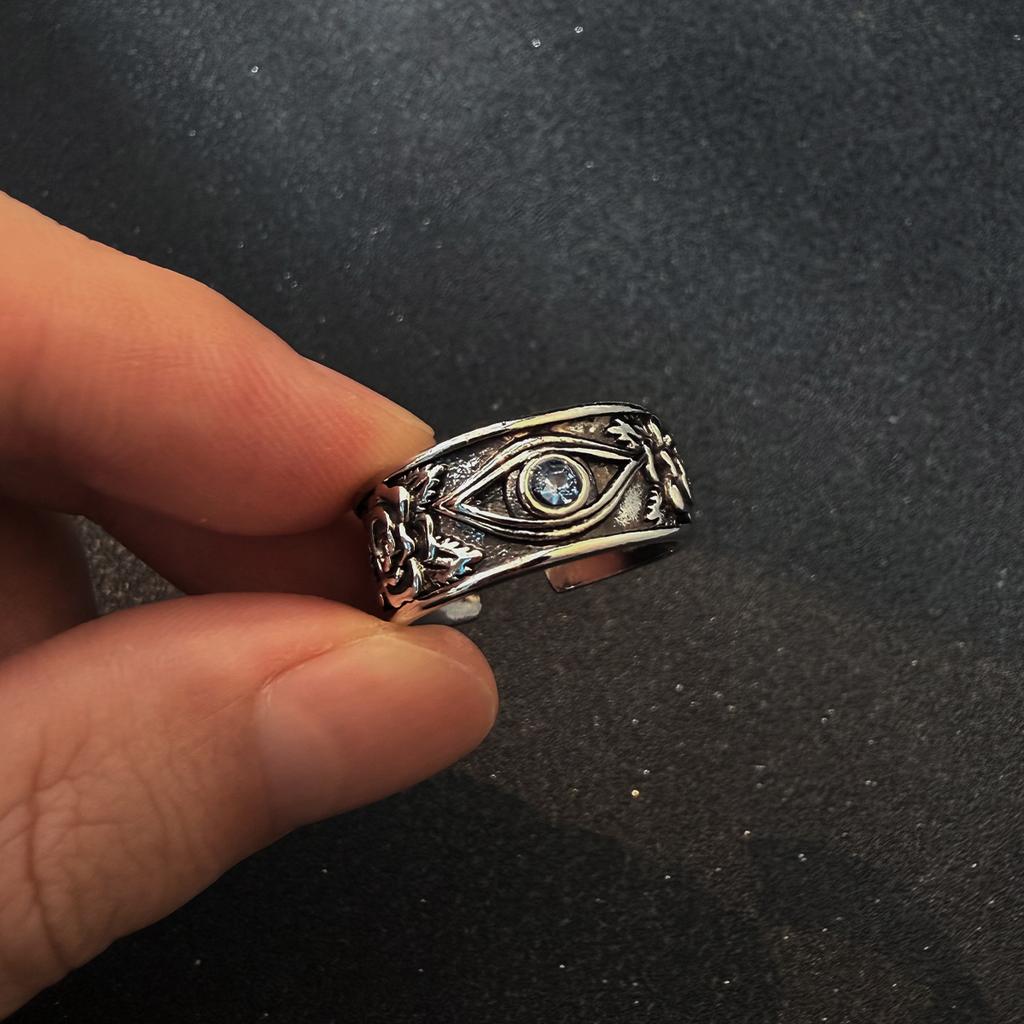 Anel Aberto Ajustável Retro Olho de Hórus Rosa Punk Gótico Místico Para Homens Mulheres Zircônia Acessórios Vintage Unissex Presente