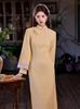 1011 autumn new cheongsam high-end national style yellow women's cheongsam cuffs heavy industry embroidery improved long cheongsam