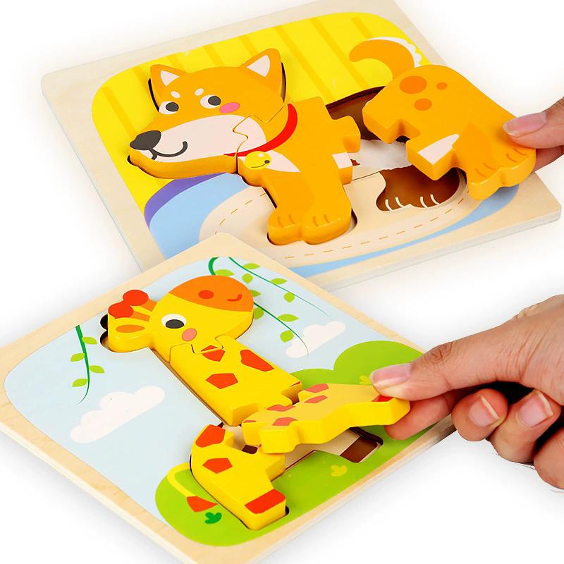 3D Wooden Puzzle Cartoon Animals Cognitive Jigsaw Puzzle Montessori Toy Early Learning Educational Toys For Children Best Gifts