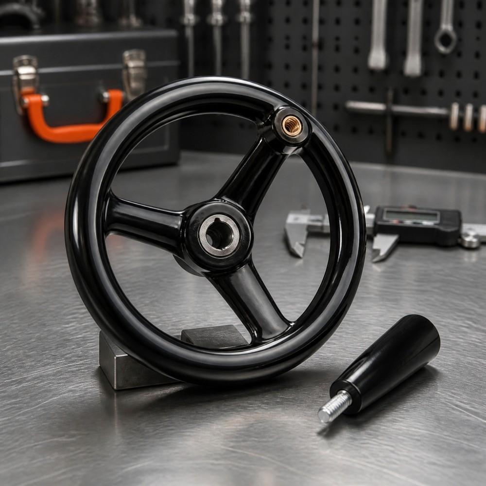 200x18mm Size Plastic Hand Wheel Black Bakelite Handwheel 3-Spoke Hand Wheel For Machine Tool