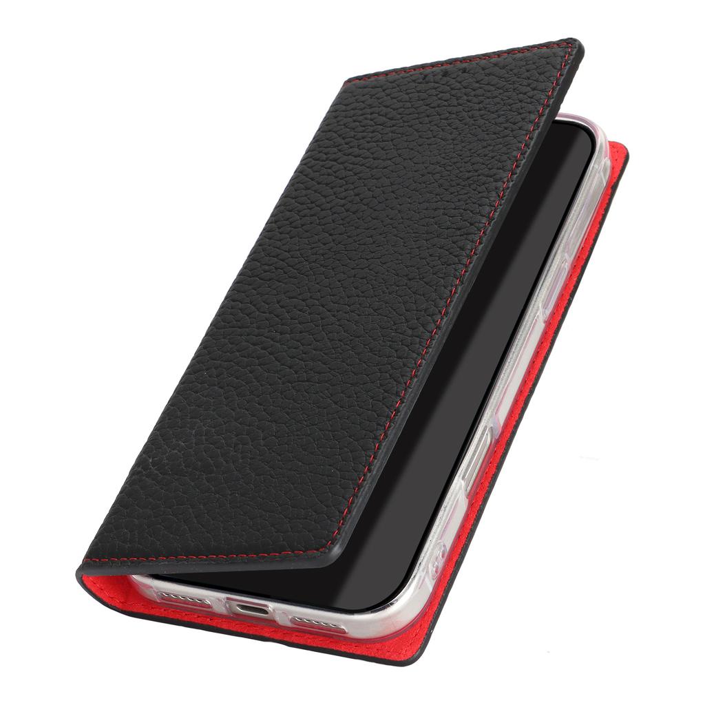 For iPhone 17 Pro Wallet Case Genuine Cow Leather Phone Cover Litchi Texture