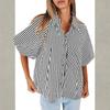 Women's Striped Fashionable Casual Loose Shirt With A Lapel Pocket Top