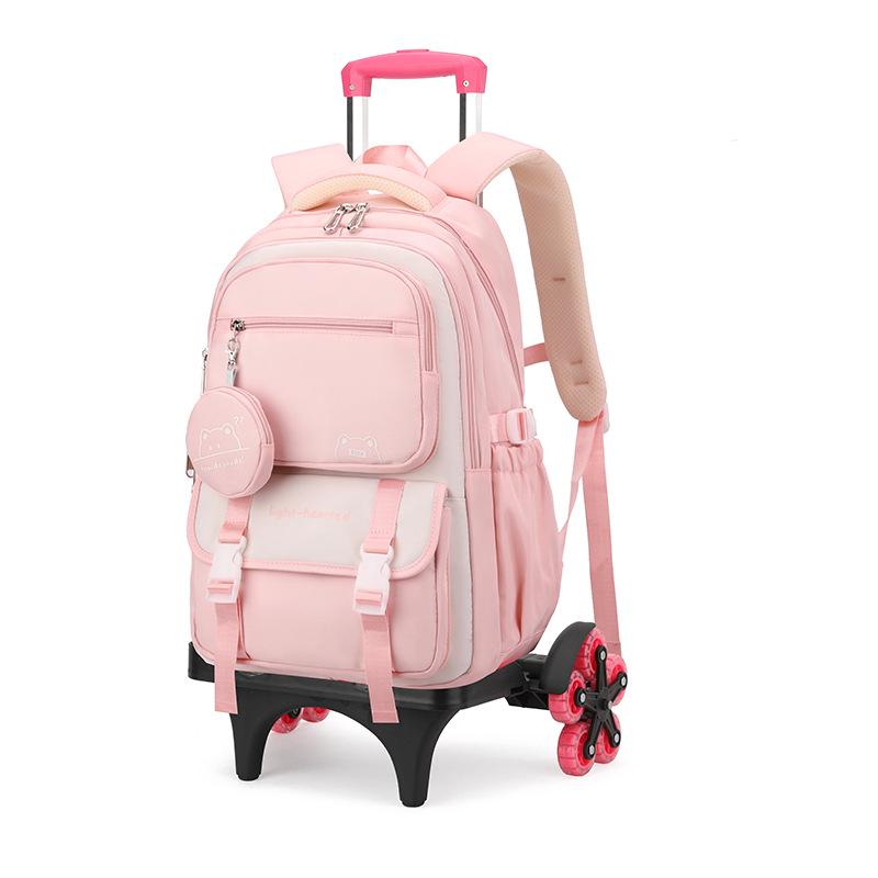 Natural Fish Design Trolley Backpack for Middle School Girls - Large Multi-Layer Capacity