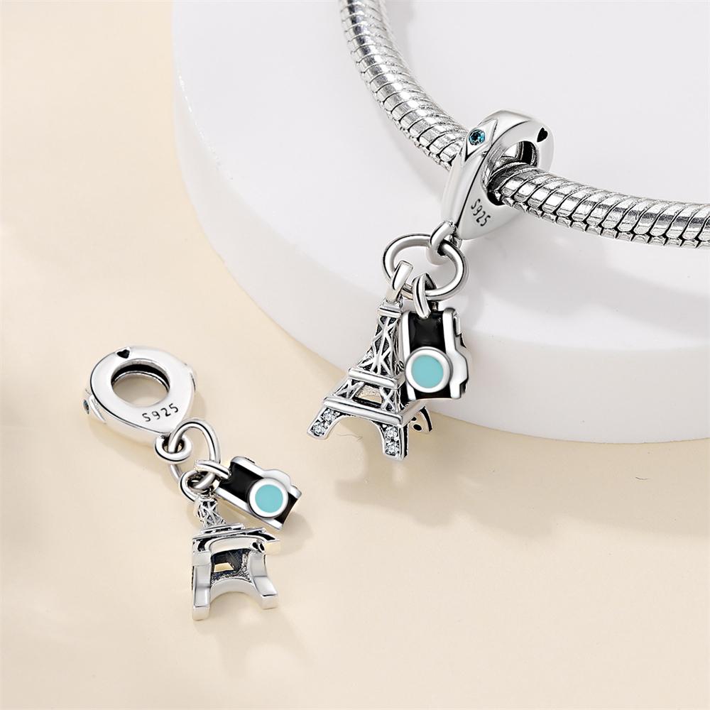 Original Copper Charms Luxury Tower Pendant Camera Beads Fit Bracelet Diy Women Making Delicate Gift