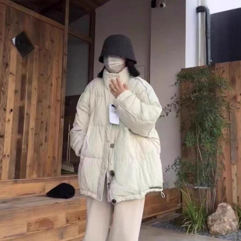 Single-breasted Winter New Medium and Long Stand-up Collar Down Jacket for Women's Thin White Duck Down Thickened Warm Jacket