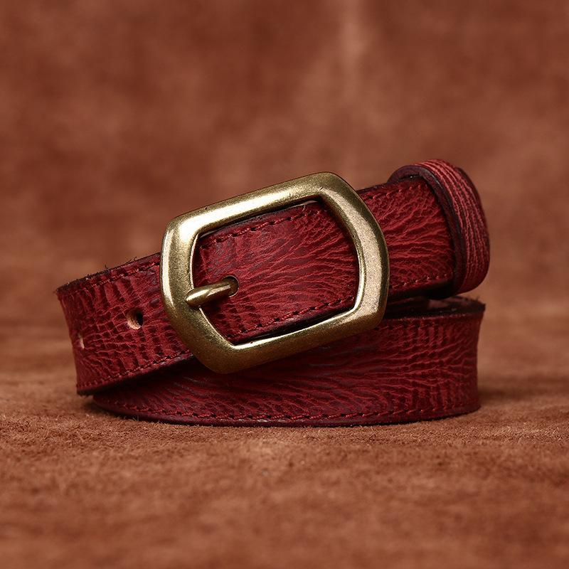 Women's Belt Retro Fashion and Personalized Emboss Leather Pin Buckle Pure Cowhide Korean Style Versatile Coarse Grain Jeans Belt Women