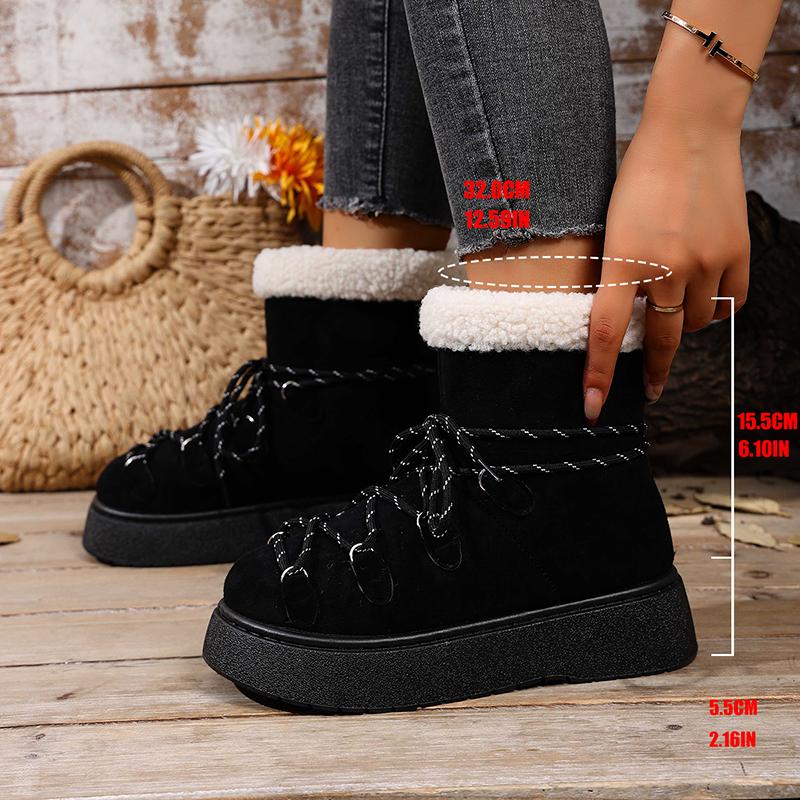 Fashion Cross Lace Up Platform Snow Boots Women Winter Warm Thicken Plush Ankle Boots Woman Comfy Slip On Anti Slip Cotton Shoes