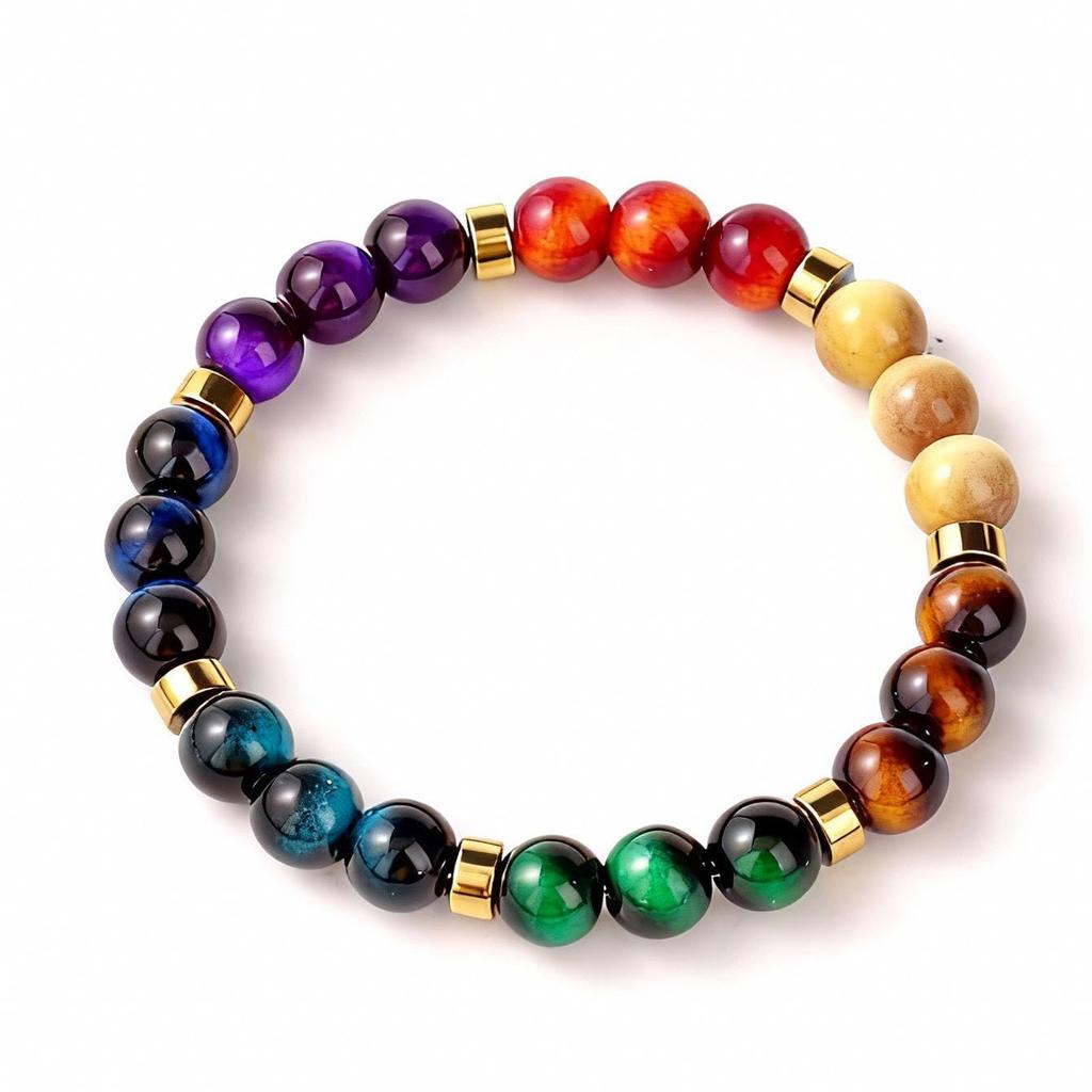 7 Chakra Healing Crystal Bracelet, Om Symbol Natural Stone Beaded Bracelet for Meditatio
