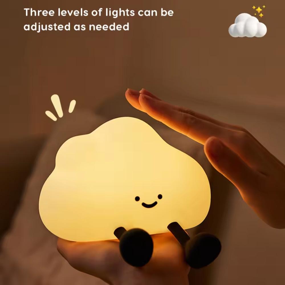 Cute Cloud-Shaped Silicone Tap-Activated Night Light, 2 Styles: Warm White Light / 7 RGB Color-Changing Lights