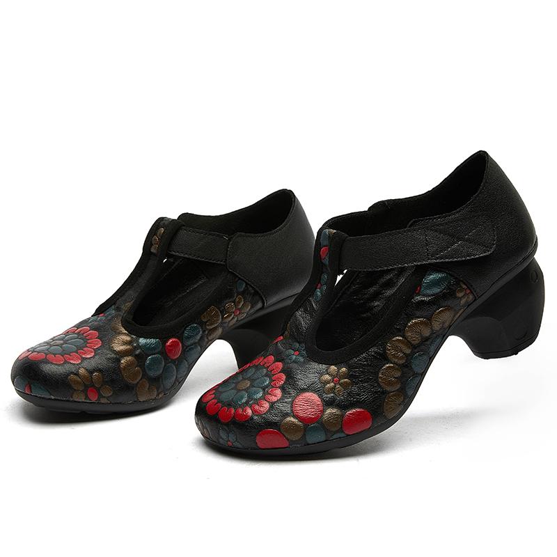 

Модные ретро туфли GKTINOO Женская обувь Натуральная кожа 2025 Новинка Осень Высокие каблуки Застежка-липучка Круглый носок Ручная работа Женская обувь 9