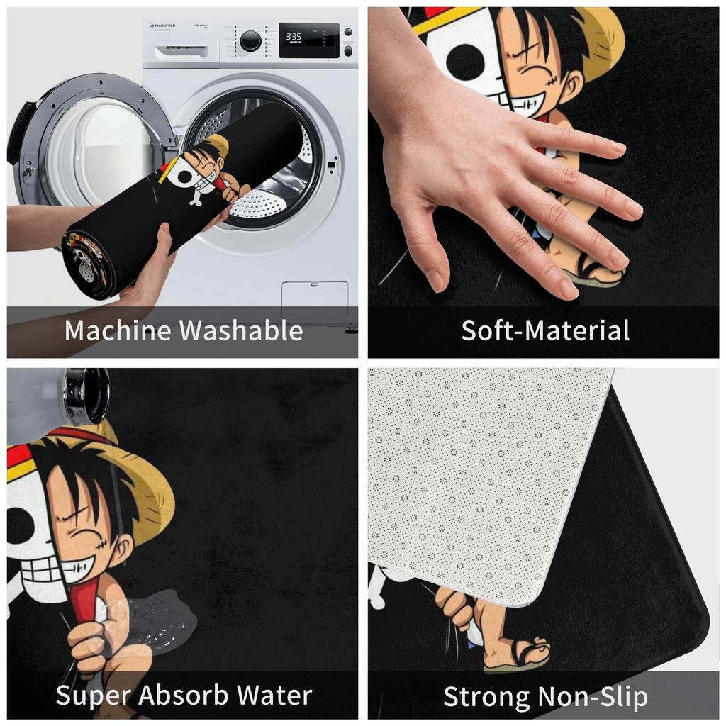 One Piece Cute Luffy Front Door Floor Entrance Mats Outdoor Straw Hat Pirates Bath Kitchen Doormat Living Room Carpet Rug