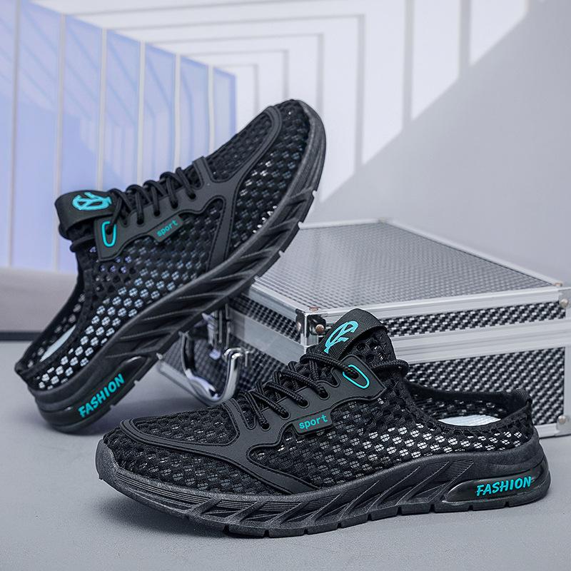 

Men s popular summer mesh sandals bag head half slippers outside wearing sandals breathable sports and leisure trendy shoes Jinjiang 44 чорний