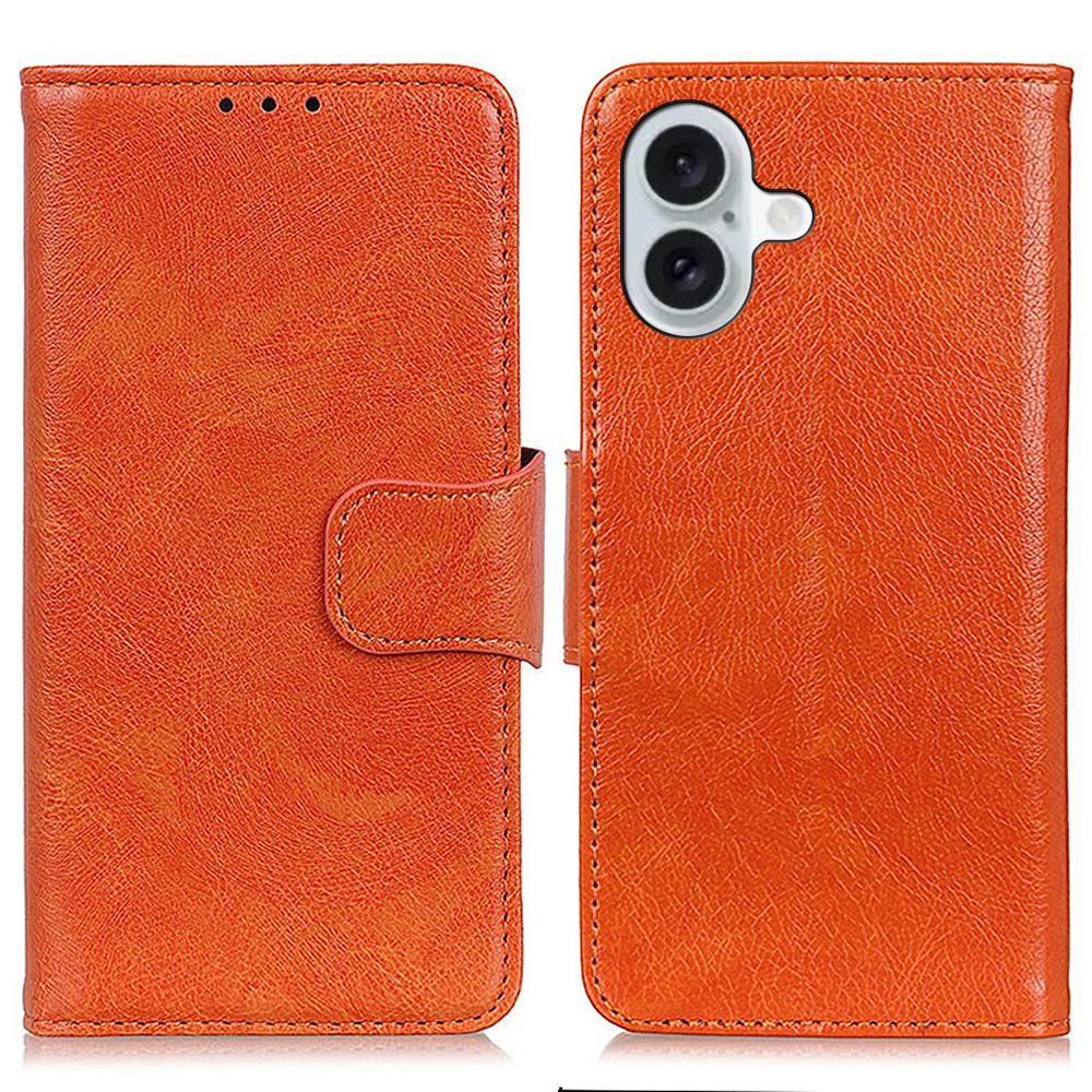 For iPhone 16 Plus Case Nappa Texture Split Leather Wallet Folio Flip Phone Cover
