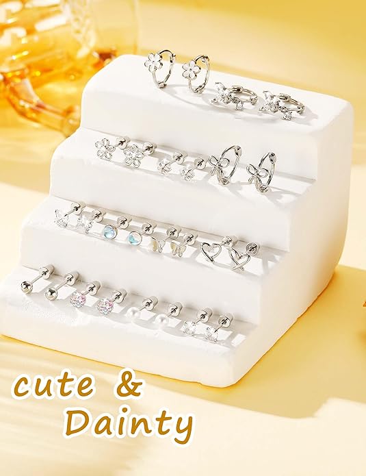 Kolip Hypoallergenic Surgical Stainless Steel Earrings for Girls, Cute Flower Heart Pearl Bow Earrings for Women
