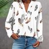 Women's Fashionable And Casual Shirt Long Sleeve V-neck Button Printed Blouse Top