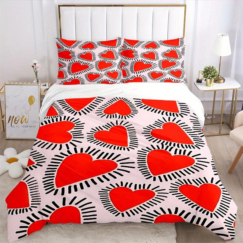 3pcs Heart Pattern Bedding Set, Breathable and Soft, Suitable for All Seasons, Ideal for Home Use, Suitable for Bedroom Decor yy250821234
