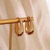 Hong Kong Style Retro Light Luxury Gold Plain Ring Earrings Women'S High Sense Niche Design Geometric Oval Fashion Trend Ear Buckle