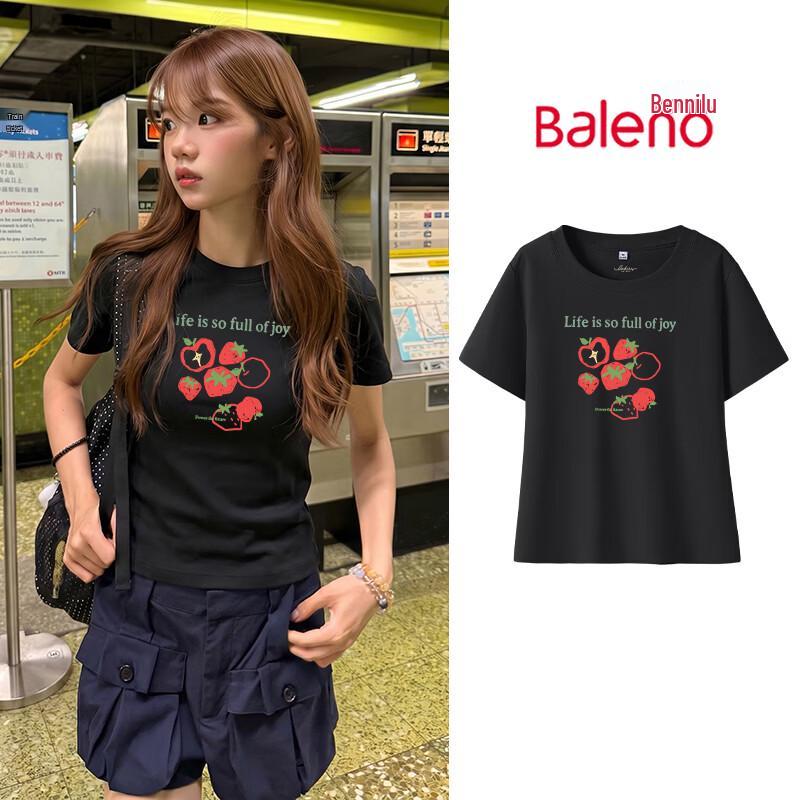Baleno Women s High-Stretch Slim-Fit Crop T-Shirt L чёрный