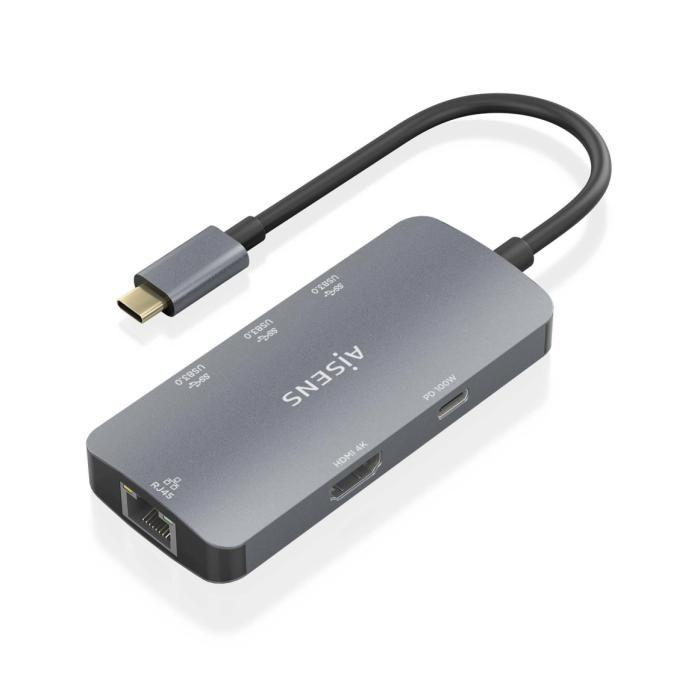 HUB USB-C - AISENS - ASUC-6P019-GR - 6 Ports - 4K Ultra HD - USB Power Delivery 100W