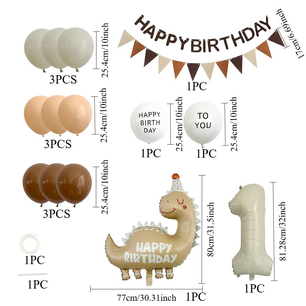 Vintage Dinosaur Grädde Digital Aluminiumfolie Ballongset Barnfödelsedagsballong Flagga Festscen Arrangemang