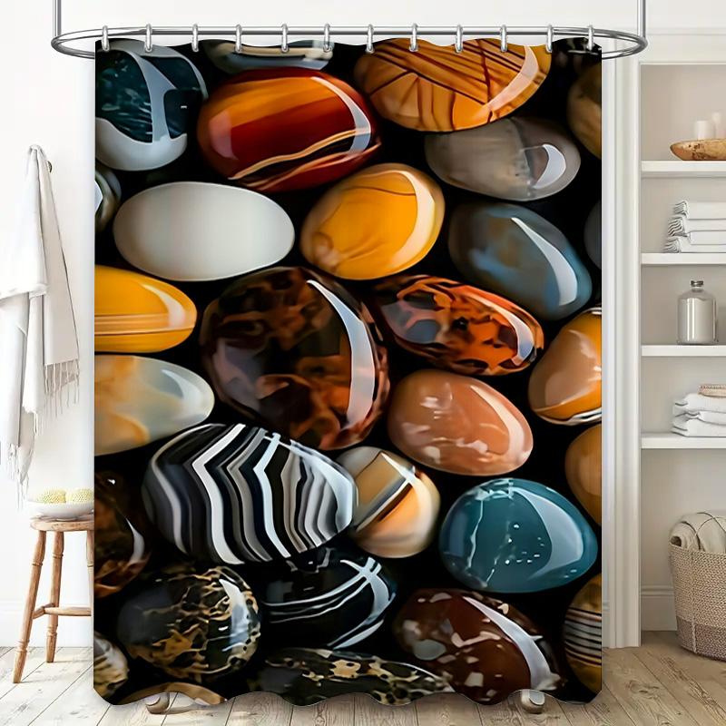 Luxury Pebble Print Waterproof Shower Curtain for Bathroom Decor Modern Design Bath Tarpaulin with Rings (Multicolor)
