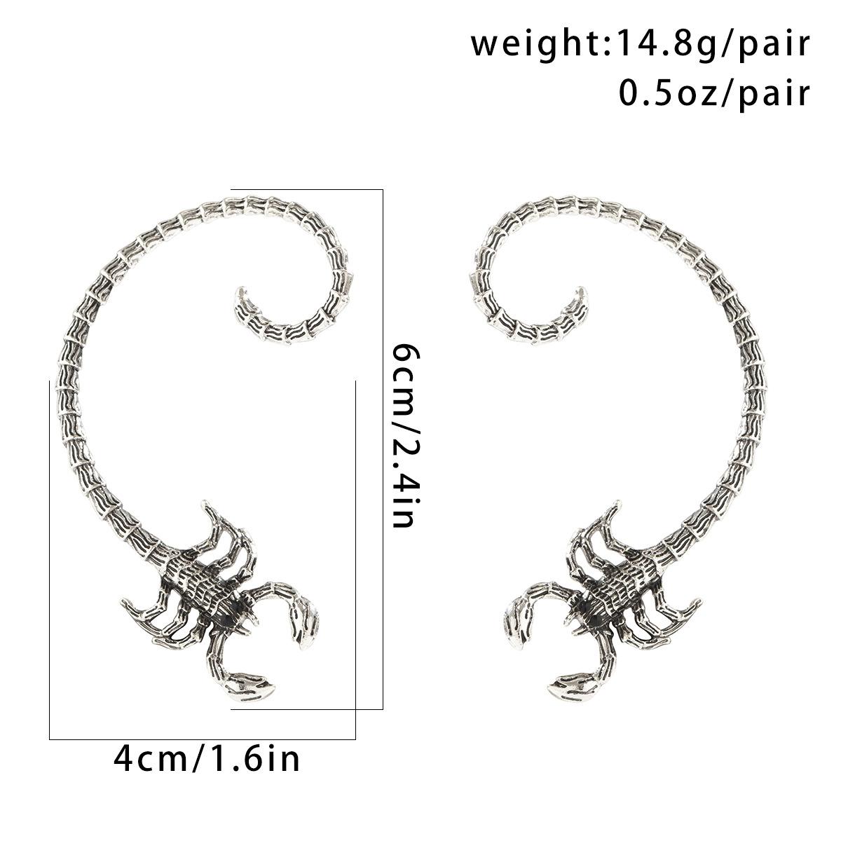 

Dark Contour Scorpion Curved Stud Earrings, Hip Hop Personality Metal Three-Dimensional Ear Bone Clip Ear Hanging
