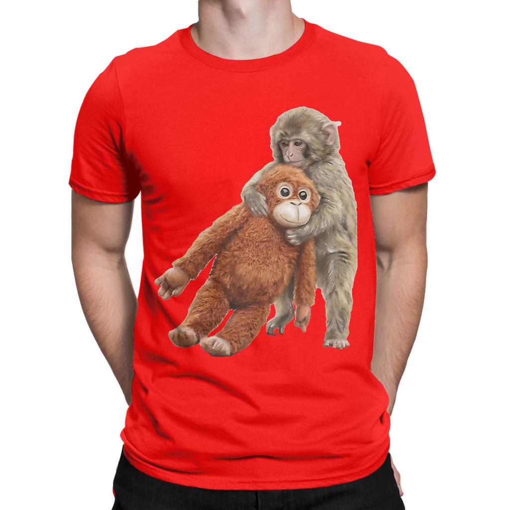 Classic Funny 100 Cotton Tshirt Cute Monkey Hugging Plush Tees Tops For Unisex