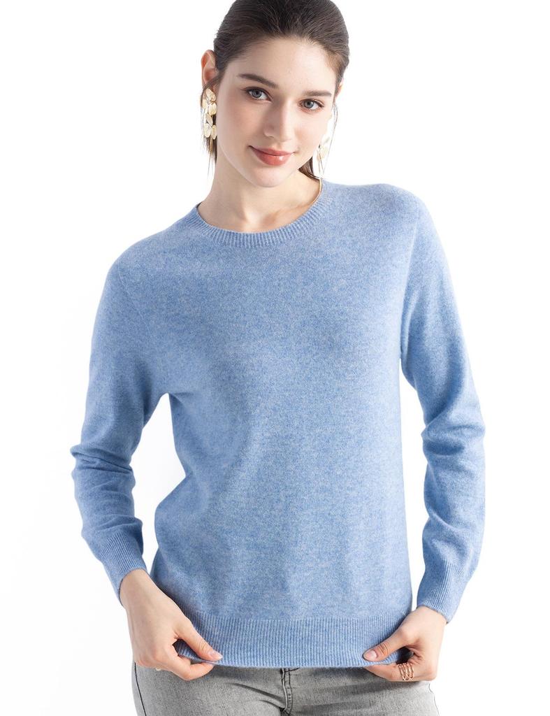 Round Neck Long Sleeve Cashmere Pullover - 2025 Women's Solid Color Knit Base Layer Sweater