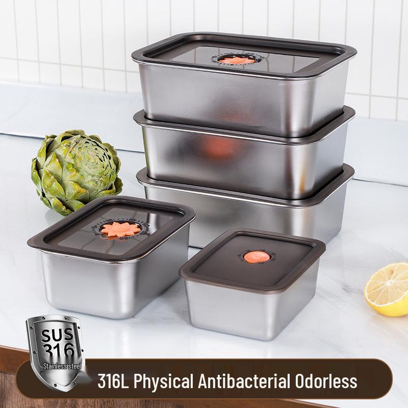 Stainless Steel Fresh-Keeping Lunch Box with Sealed Lid for Refrigerator Storage