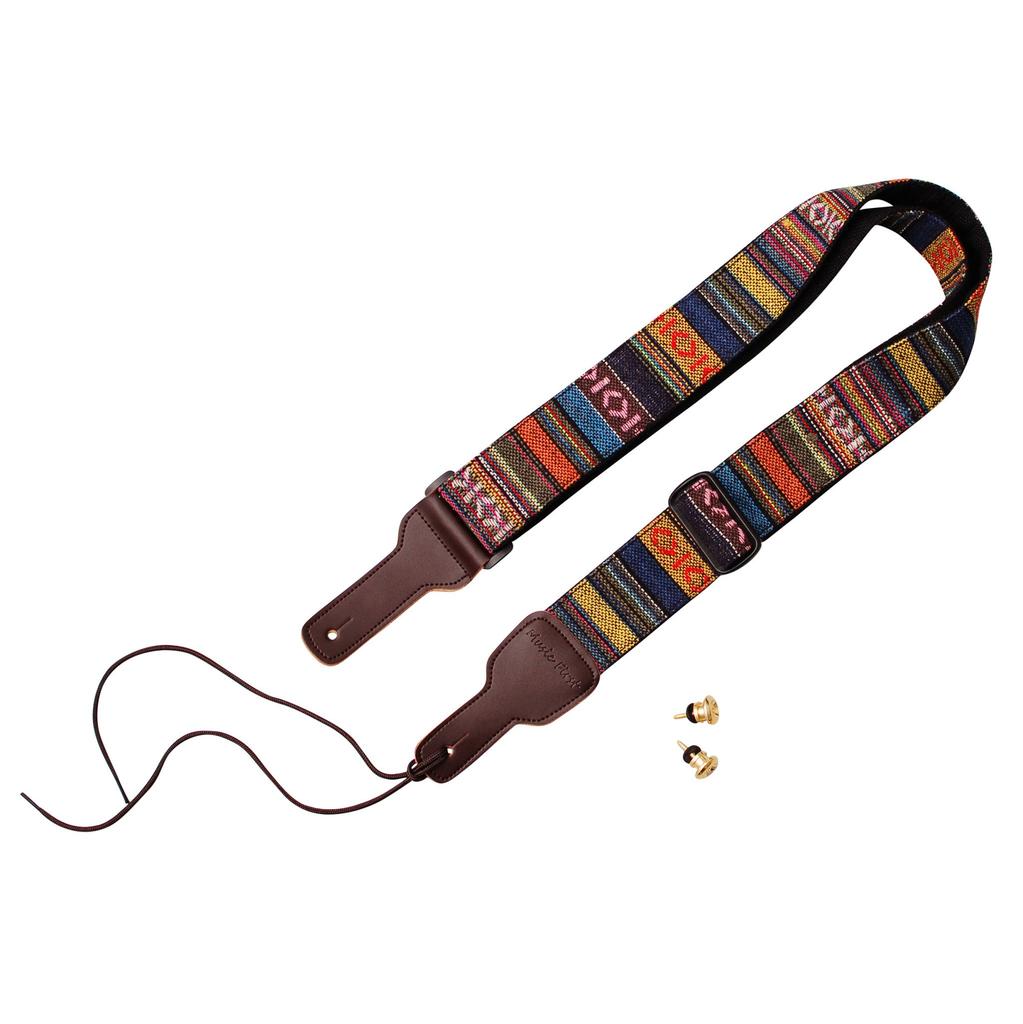 MUSIC FIRST Original Design Classic Country Style Soft Cotton and Leather Guitar Banjo Strap Strap,