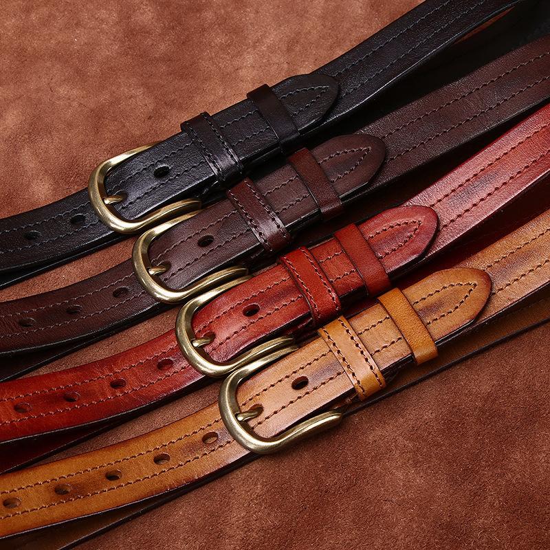 Men's Belt Retro Rub Colored Distressed Genuine Cattlehide Leather Surface Casual Denim Overalls Belt