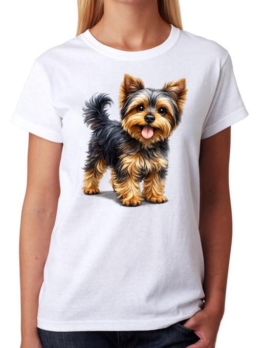 Cute Yorkshire Terrier Dog Illustration Ladies Unisex T-Shirt Pet Lover Tee S