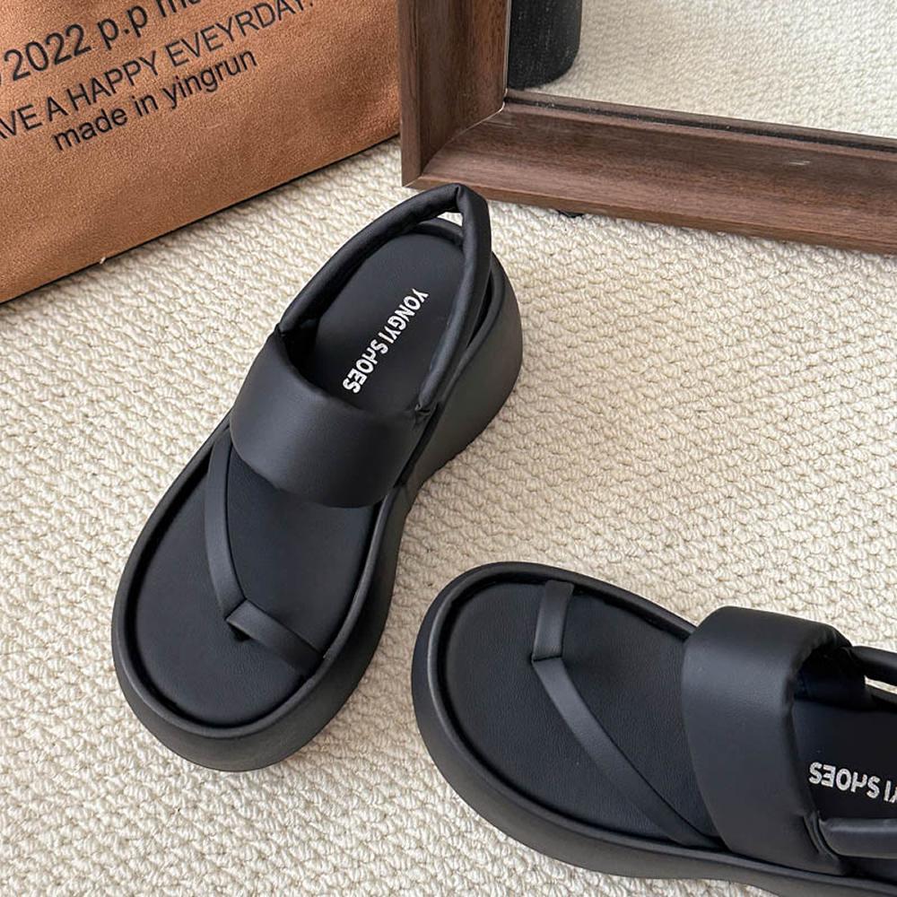 

Moroccan Grape Mom Comfortable round Head Letter Slim Summer Thick Bottom Slippers High Heel Sandals Rubber Sole Leisure Style 35 чорний