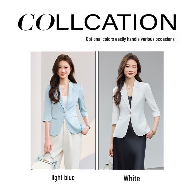 White Women's Casual Slim-Fit Blazer with Mid-Sleeves